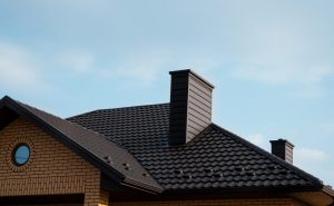 Close up of a steel roofing system on a brown home