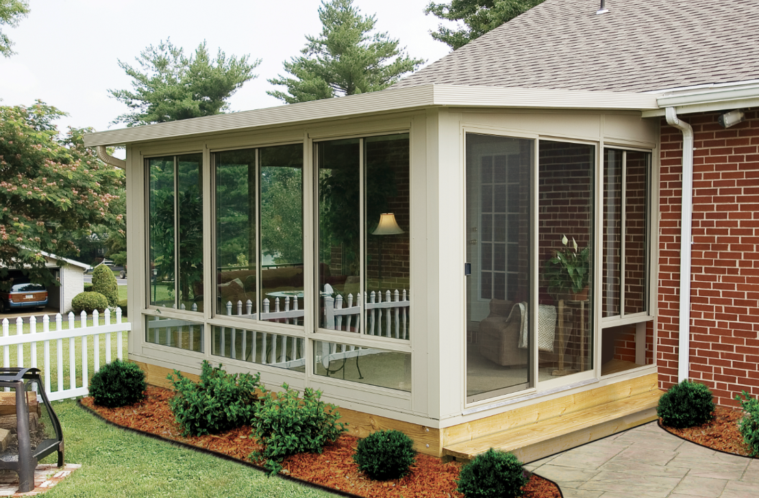 a studio style sunroom with gentle sloping roof