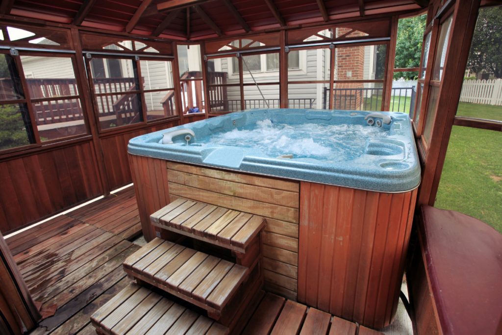 gazebo style hot tub enclosure installed by Omaha pergola company