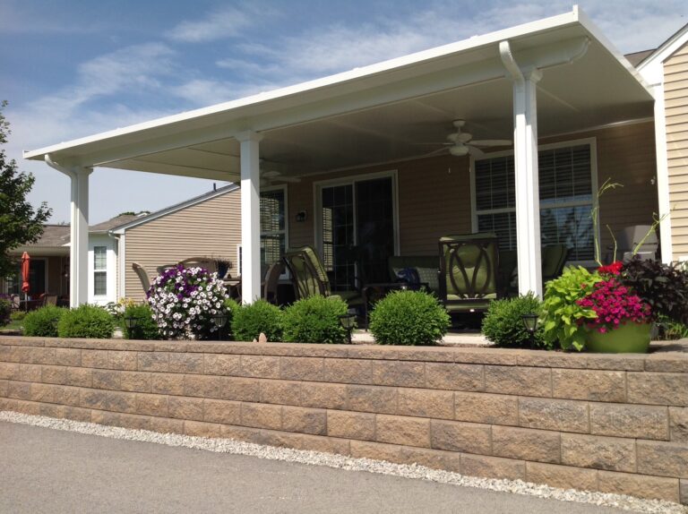 pavillion style patio cover in white vinyl