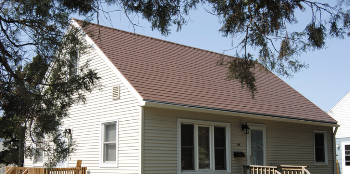 metal-roofing-omaha-brick-roof - ABC Seamless of Nebraska view of metal roof in brick color