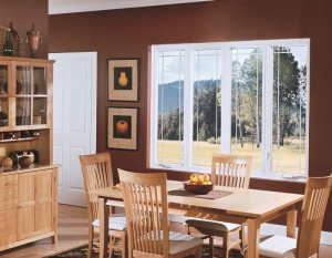 Stylish casement windows complimenting dining area.